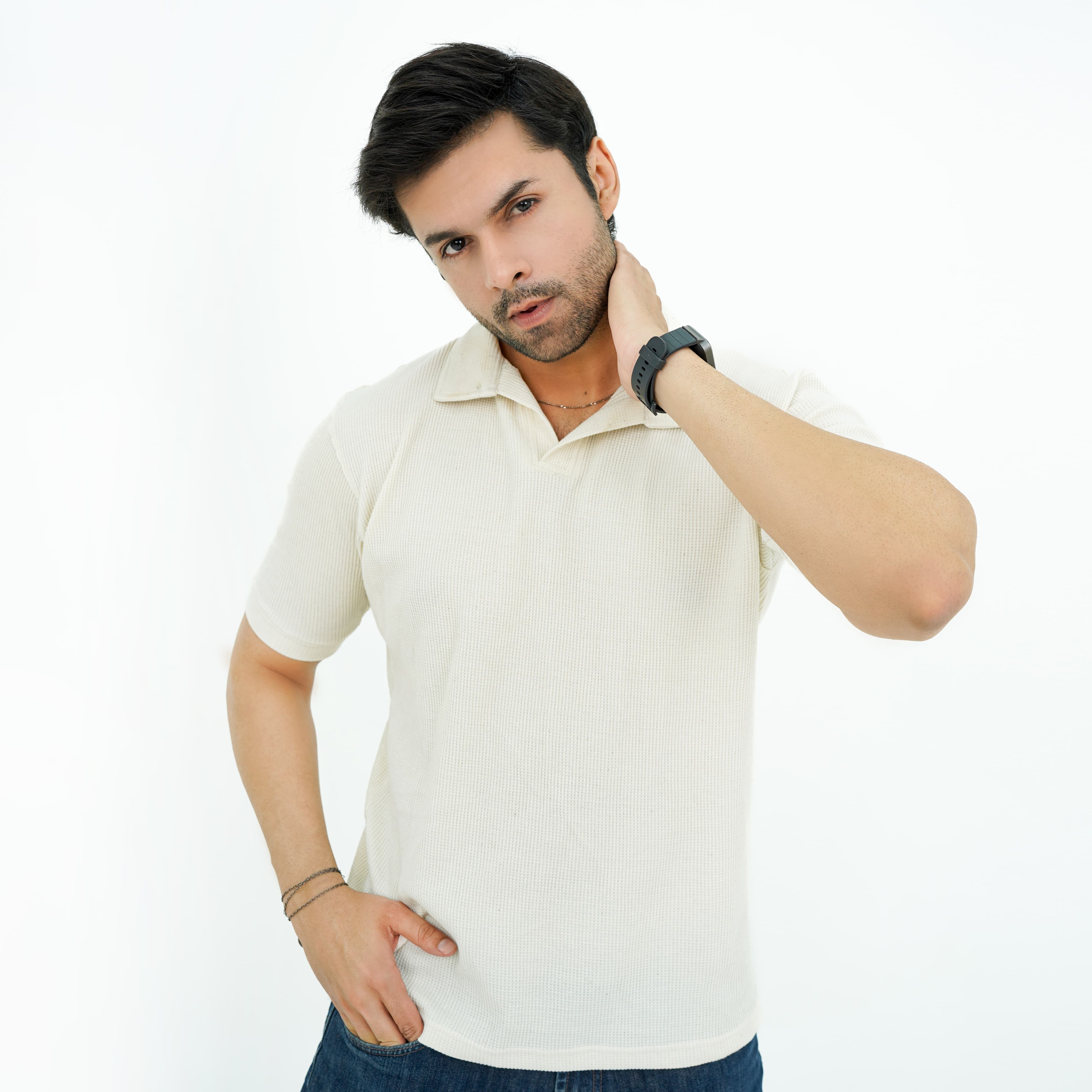 Zaimoon Thermal V Neck creme color  polo shirt