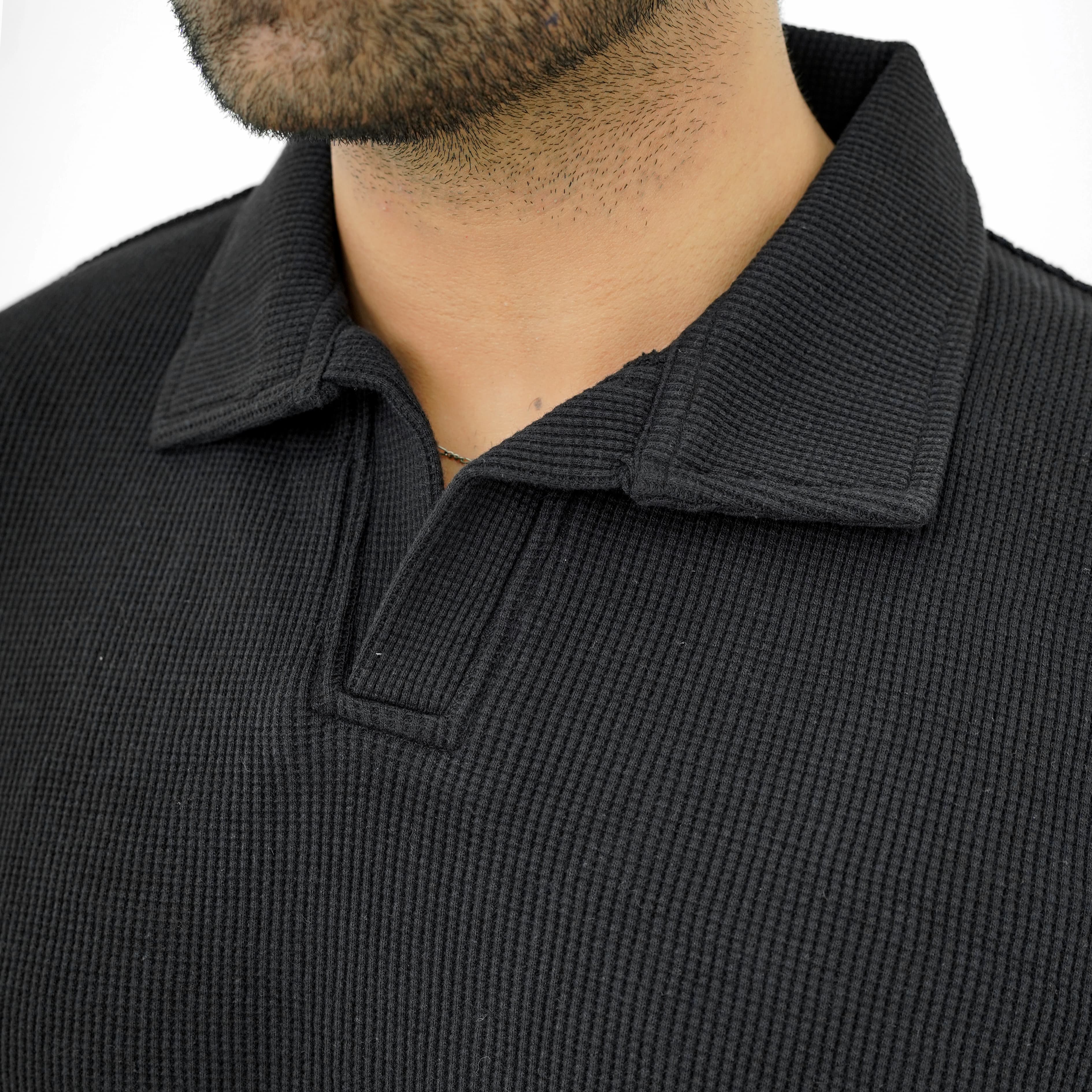Zaimoon Thermal V Neck black color  polo shirt
