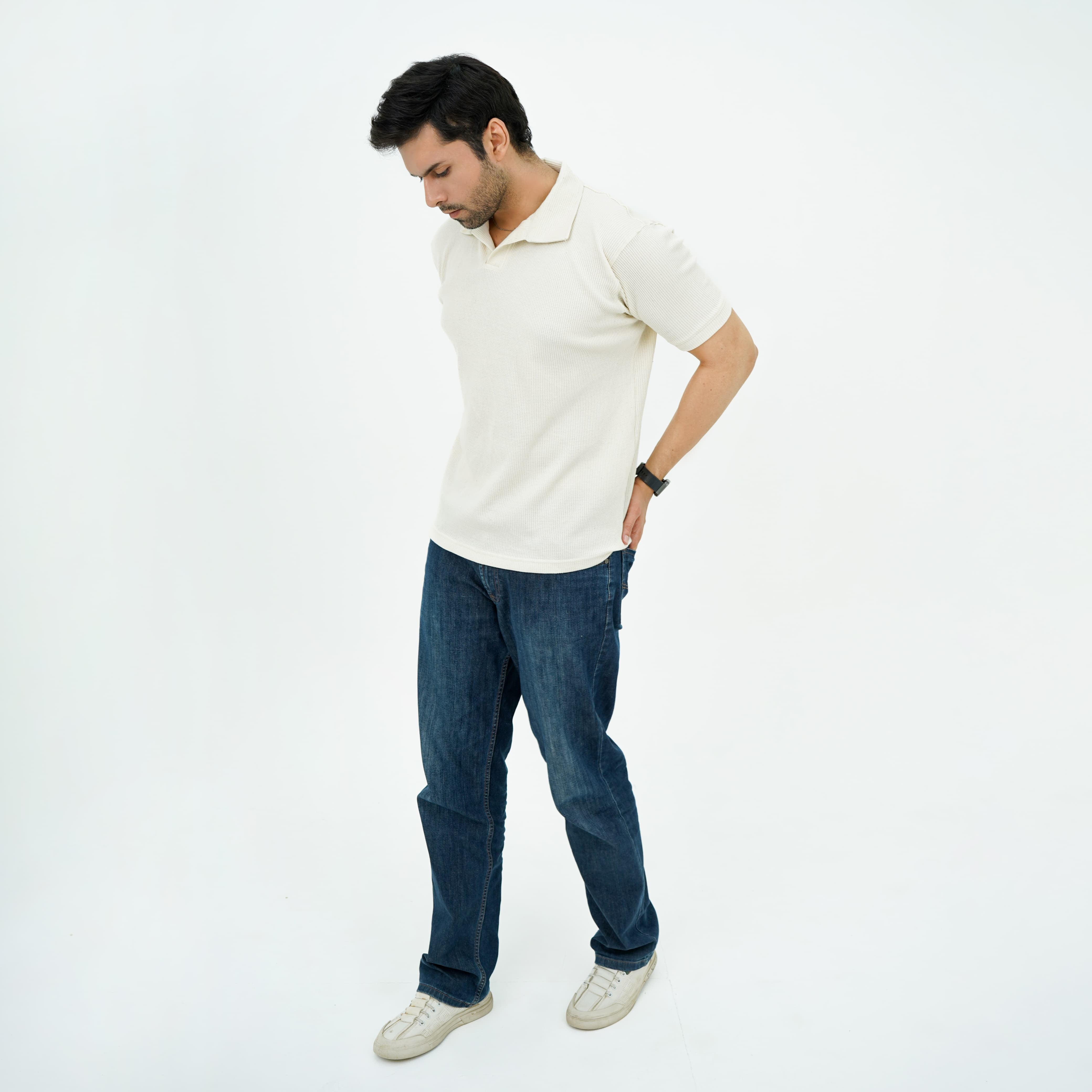 Zaimoon Thermal V Neck creme color  polo shirt