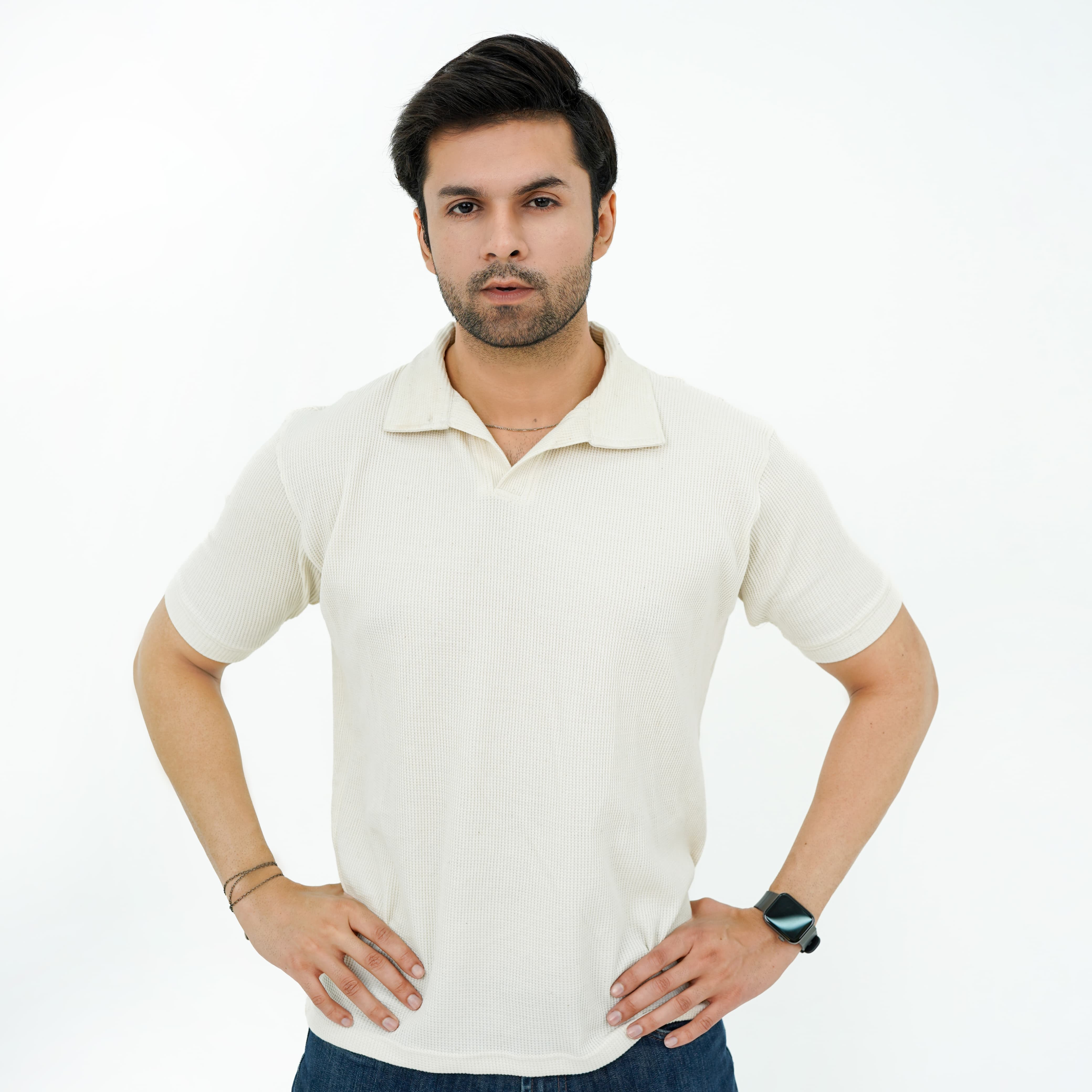 Zaimoon Thermal V Neck creme color  polo shirt