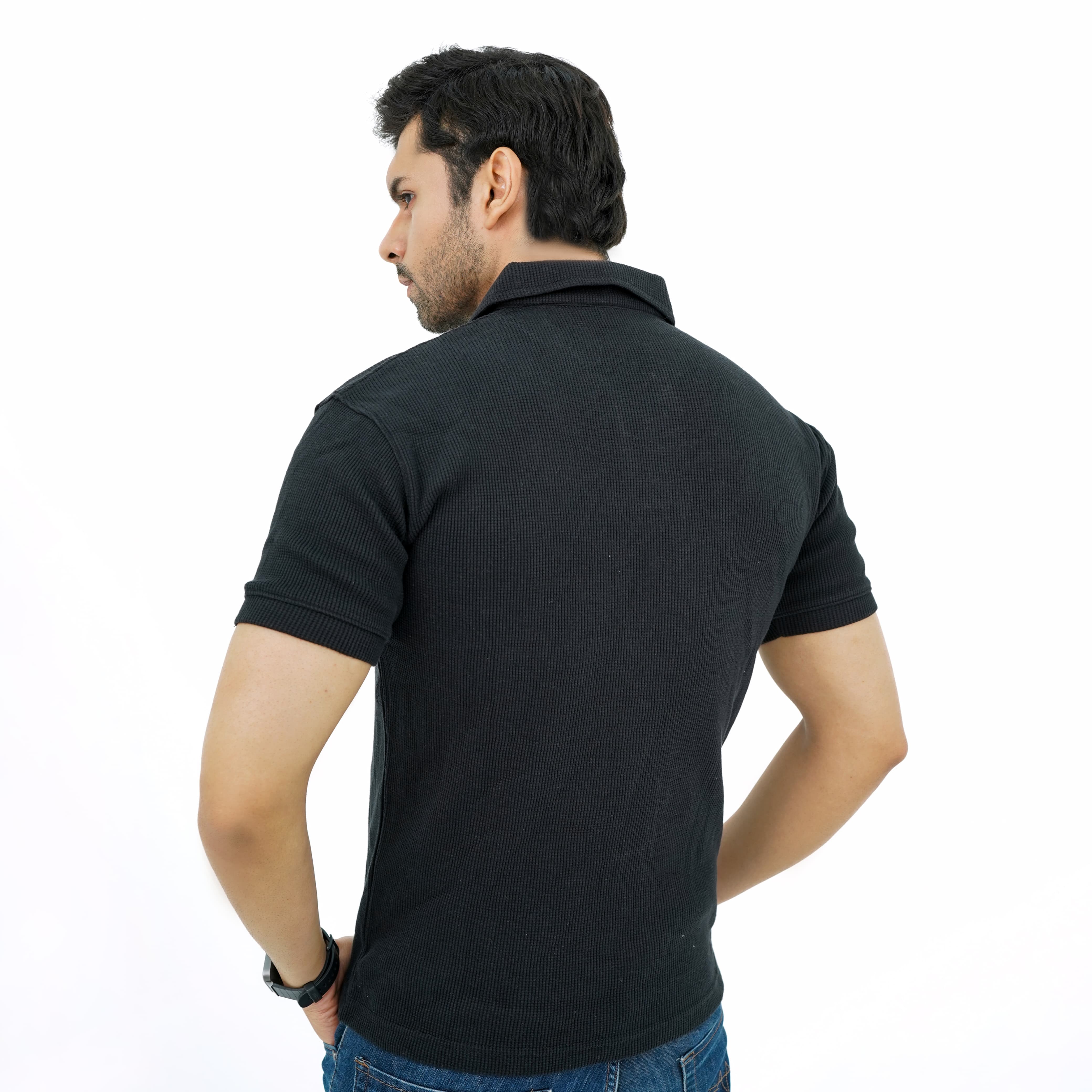 Zaimoon Thermal V Neck black color  polo shirt
